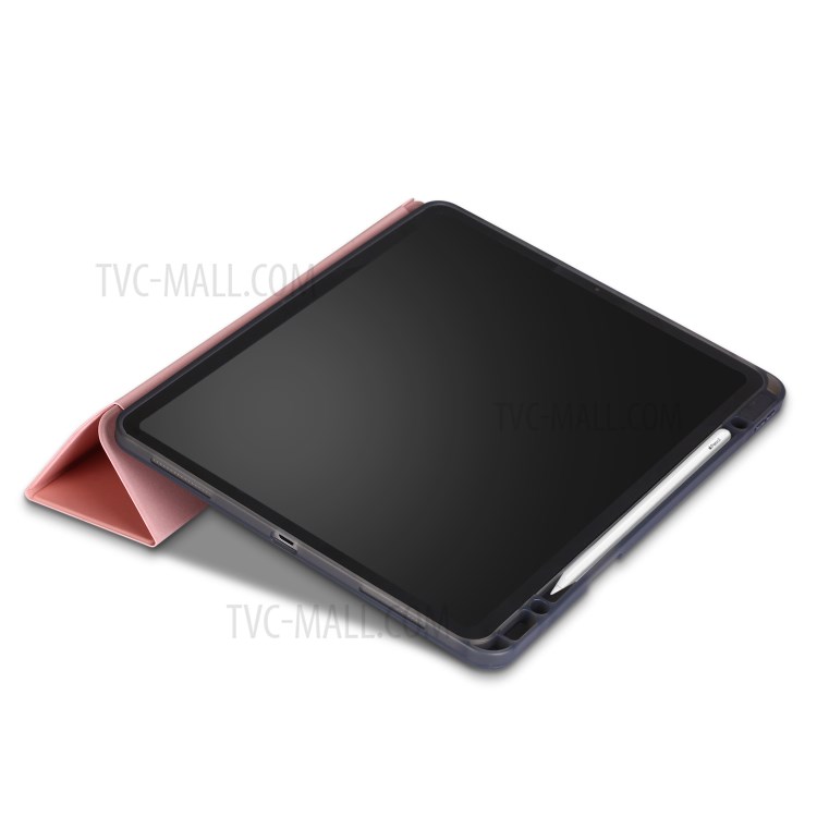 Tri-piega Basamento Cassa Morbida Pelle Intelligente Con La Scanalatura Immagazzinaggio Matita Per Ipad Pro 12,9 Pollici (2020) / (2018) - Oro Rosa-6