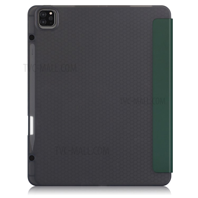 Tri-fold Stand Smart Leather Soft Case with Pencil Storage Groove for iPad Pro 12.9-inch (2020)/(2018) - Dark Green-3