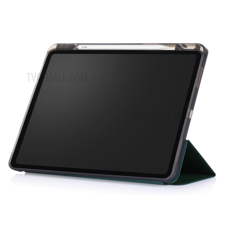 Tri-fold Stand Smart Leather Soft Case with Pencil Storage Groove for iPad Pro 12.9-inch (2020)/(2018) - Dark Green-4