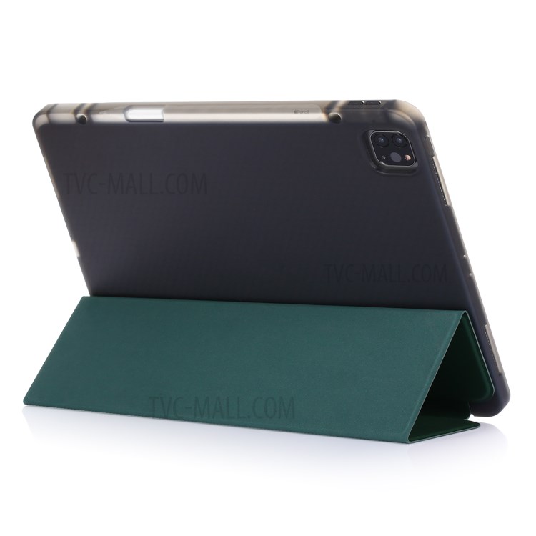 Tri-fold Stand Smart Leather Soft Case with Pencil Storage Groove for iPad Pro 12.9-inch (2020)/(2018) - Dark Green-5