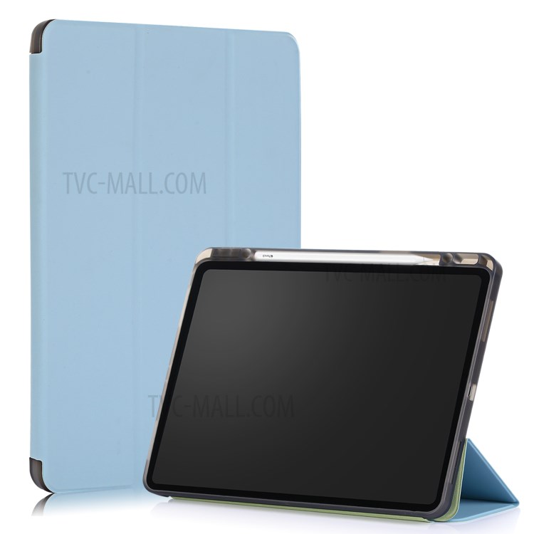 Tri-fold Stand Smart Leather Soft Case with Pencil Storage Groove for iPad Pro 12.9-inch (2020)/(2018) - Baby Blue-1