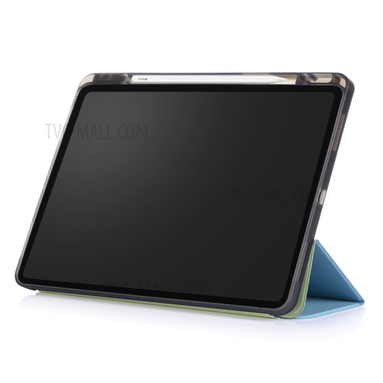 Tri-fold Stand Smart Leather Soft Case with Pencil Storage Groove for iPad Pro 12.9-inch (2020)/(2018) - Baby Blue-4