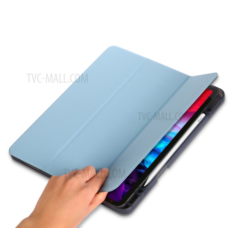 Tri-fold Stand Smart Leather Soft Case with Pencil Storage Groove for iPad Pro 12.9-inch (2020)/(2018) - Baby Blue-7