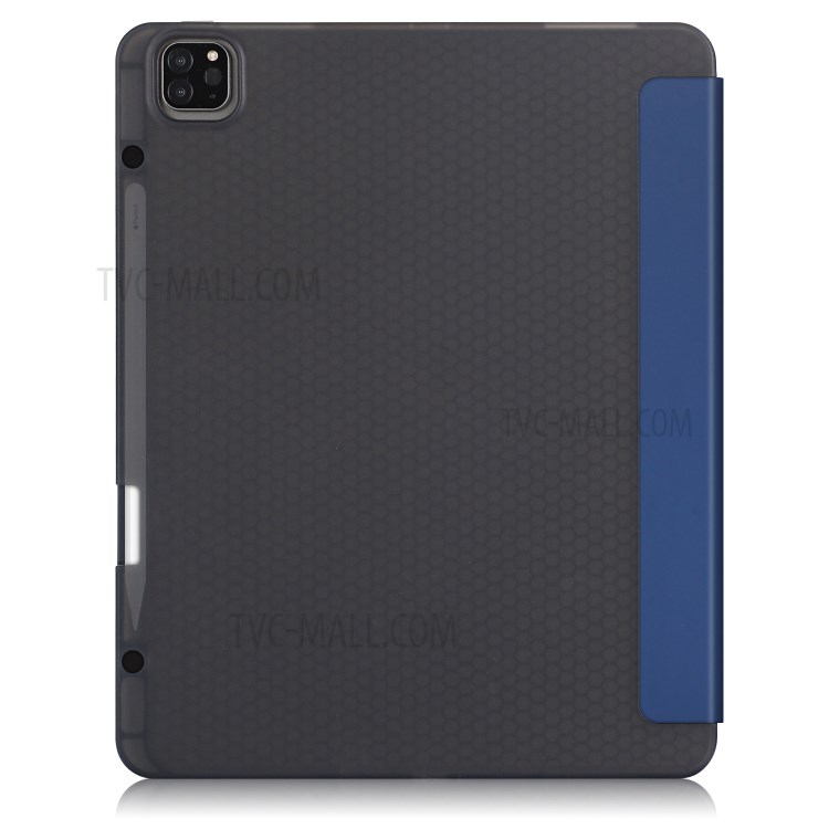 Tri-fold Stand Smart Leather Soft Case with Pencil Storage Groove for iPad Pro 12.9-inch (2020)/(2018) - Dark Blue-3