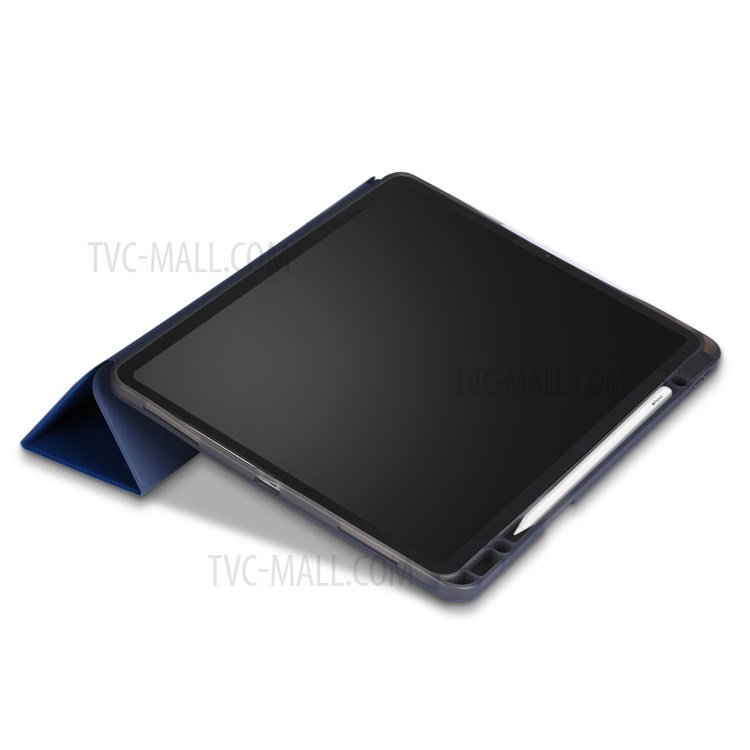 Tri-fold Stand Smart Leather Soft Case with Pencil Storage Groove for iPad Pro 12.9-inch (2020)/(2018) - Dark Blue-6