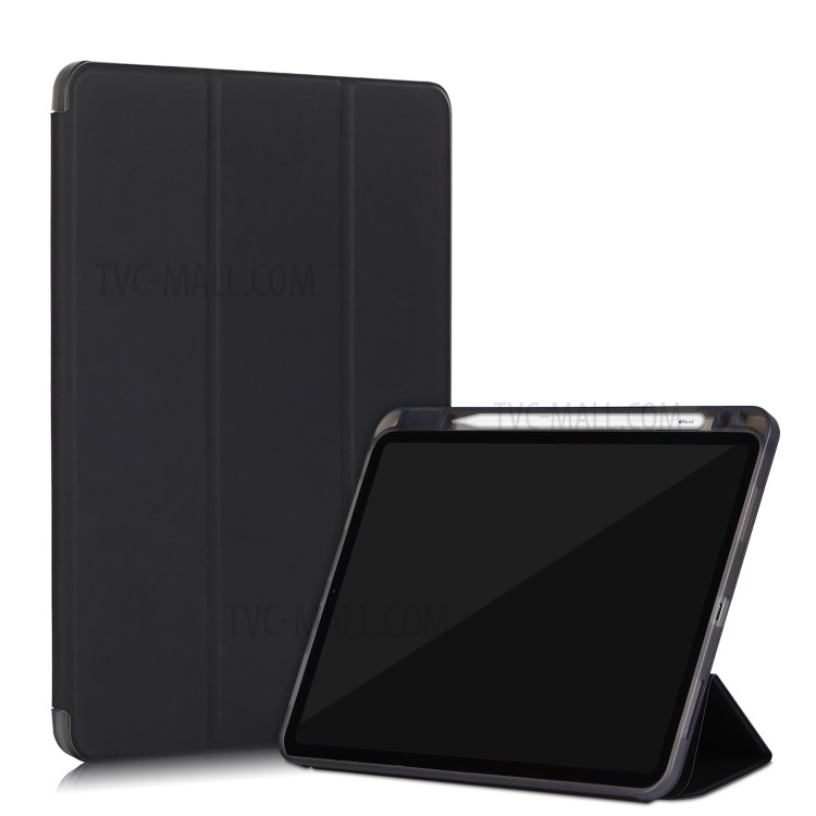Tri-fold Stand Smart Leather Soft Case Shell with Pencil Storage Groove for iPad Pro 11-inch (2020)/(2018) - Black-1