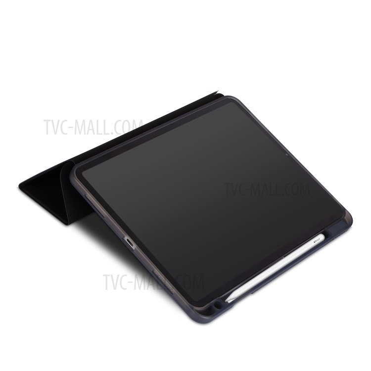 Tri-fold Stand Smart Leather Soft Case Shell with Pencil Storage Groove for iPad Pro 11-inch (2020)/(2018) - Black-12
