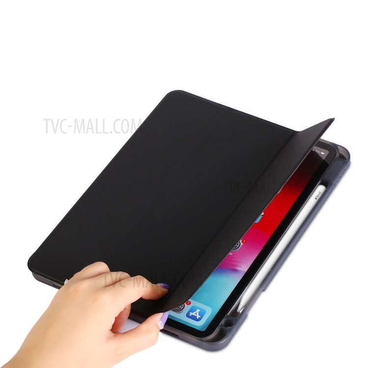 Tri-fold Stand Smart Leather Soft Case Shell with Pencil Storage Groove for iPad Pro 11-inch (2020)/(2018) - Black-13