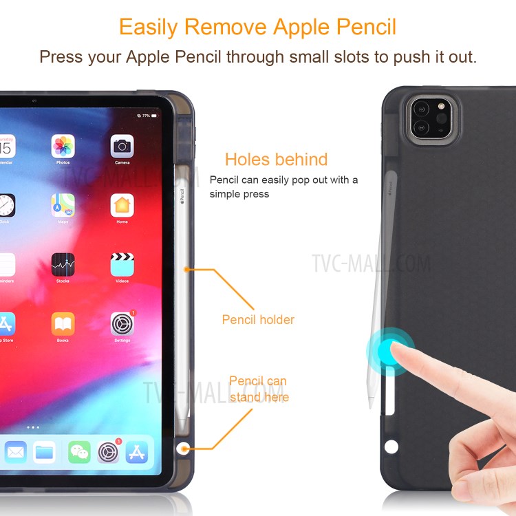 Tri-fold Stand Smart Leather Soft Case Shell with Pencil Storage Groove for iPad Pro 11-inch (2020)/(2018) - Black-7