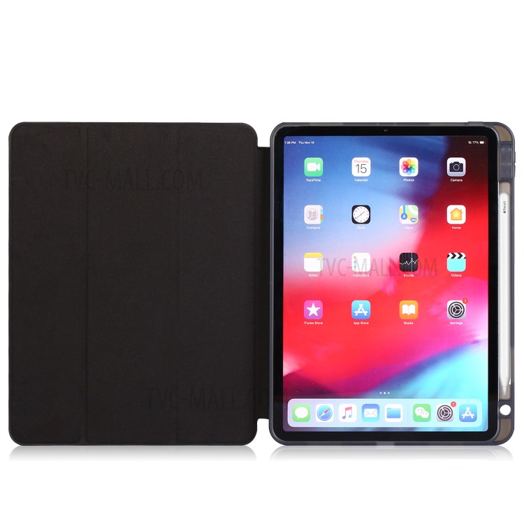 Tri-fold Stand Smart Leather Soft Case Shell with Pencil Storage Groove for iPad Pro 11-inch (2020)/(2018) - Black-9