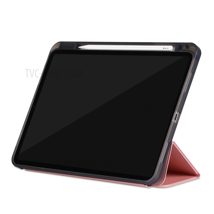 Tri-fold Stand Smart Leather Soft Case Shell with Pencil Storage Groove for iPad Pro 11-inch (2020)/(2018) - Rose Gold-4