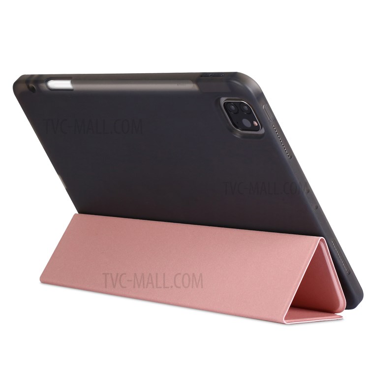 Tri-fold Stand Smart Leather Soft Case Shell with Pencil Storage Groove for iPad Pro 11-inch (2020)/(2018) - Rose Gold-5