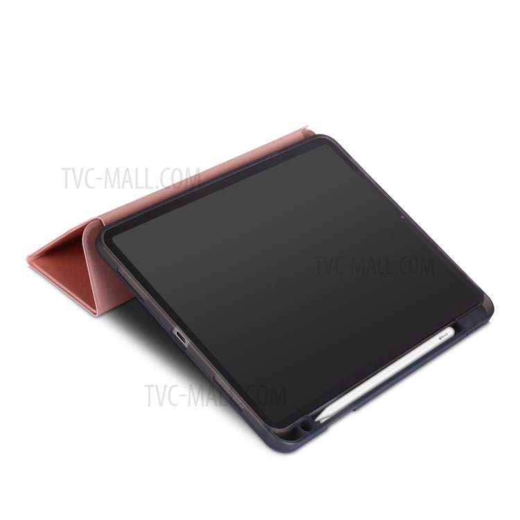 Tri-fold Stand Smart Leather Soft Case Shell with Pencil Storage Groove for iPad Pro 11-inch (2020)/(2018) - Rose Gold-6