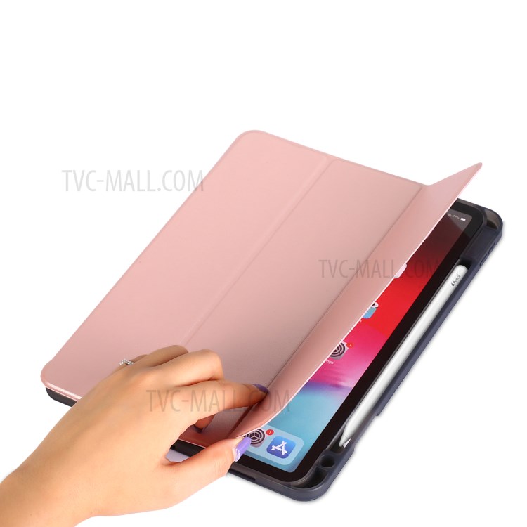 Tri-fold Stand Smart Leather Soft Case Shell with Pencil Storage Groove for iPad Pro 11-inch (2020)/(2018) - Rose Gold-7