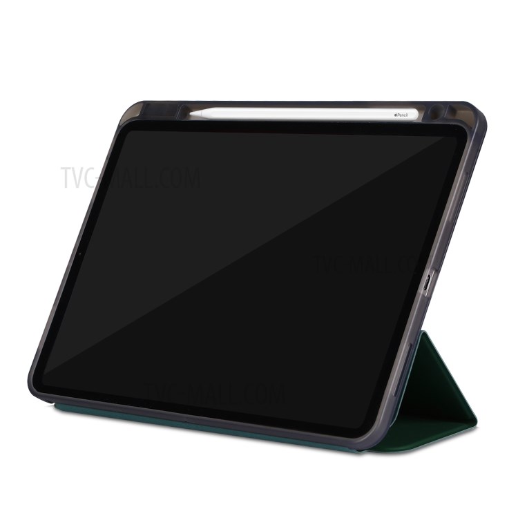 Tri-fold Stand Smart Leather Soft Case Shell with Pencil Storage Groove for iPad Pro 11-inch (2020)/(2018) - Dark Green-4