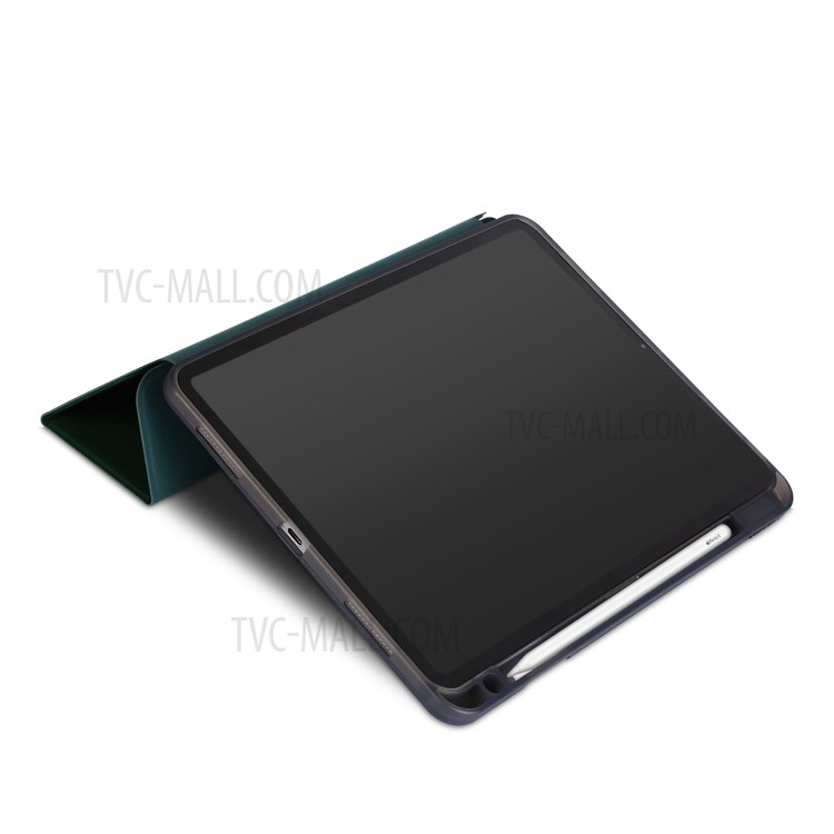 Tri-fold Stand Smart Leather Soft Case Shell with Pencil Storage Groove for iPad Pro 11-inch (2020)/(2018) - Dark Green-6