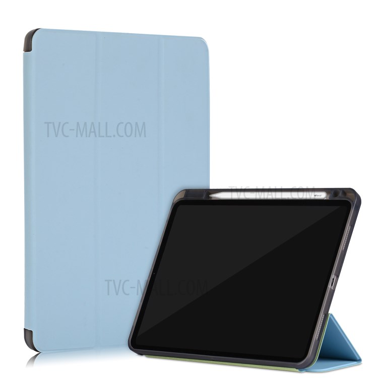 Tri-fold Stand Smart Leather Soft Case Shell with Pencil Storage Groove for iPad Pro 11-inch (2020)/(2018) - Baby Blue-1