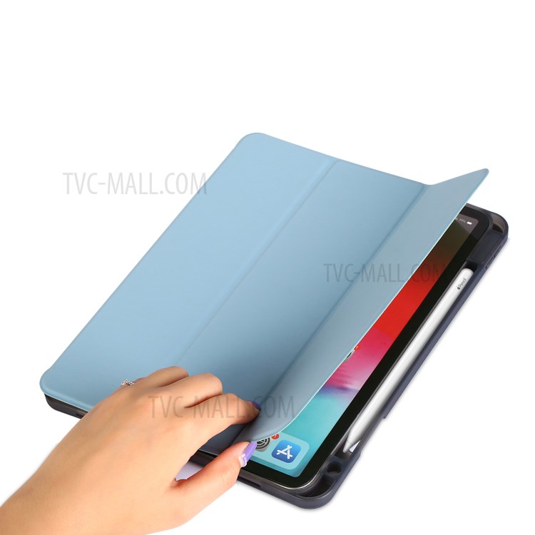 Tri-fold Stand Smart Leather Soft Case Shell with Pencil Storage Groove for iPad Pro 11-inch (2020)/(2018) - Baby Blue-7