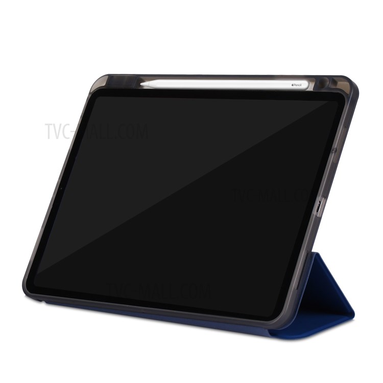 Tri-fold Stand Smart Leather Soft Case Shell with Pencil Storage Groove for iPad Pro 11-inch (2020)/(2018) - Dark Blue-4