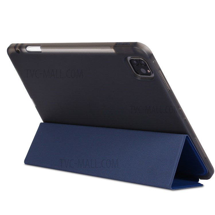 Tri-fold Stand Smart Leather Soft Case Shell with Pencil Storage Groove for iPad Pro 11-inch (2020)/(2018) - Dark Blue-5