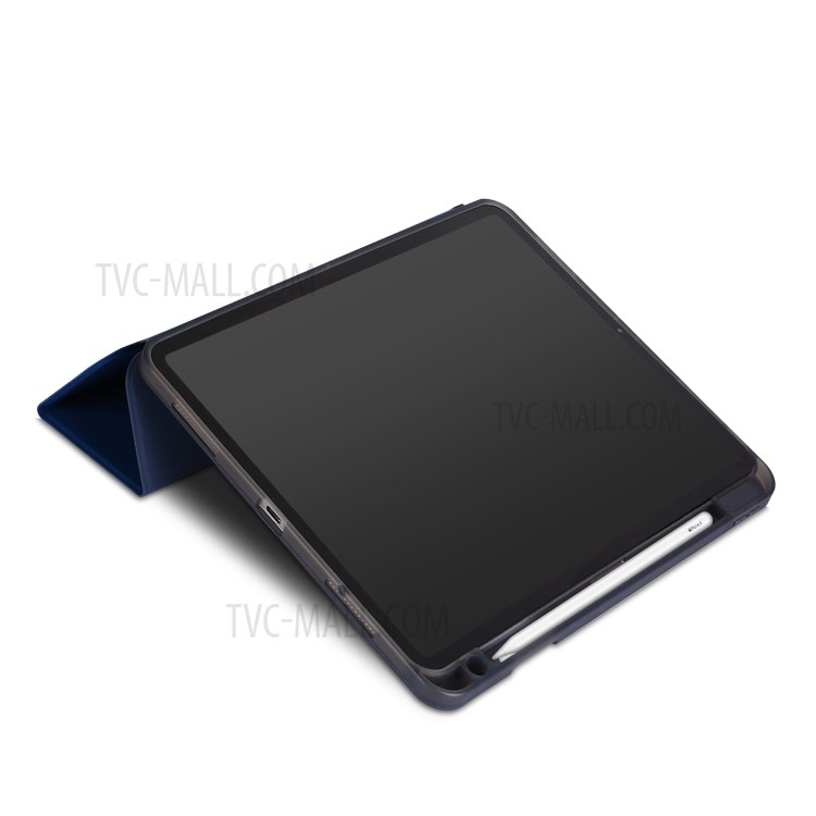 Tri-fold Stand Smart Leather Soft Case Shell with Pencil Storage Groove for iPad Pro 11-inch (2020)/(2018) - Dark Blue-6