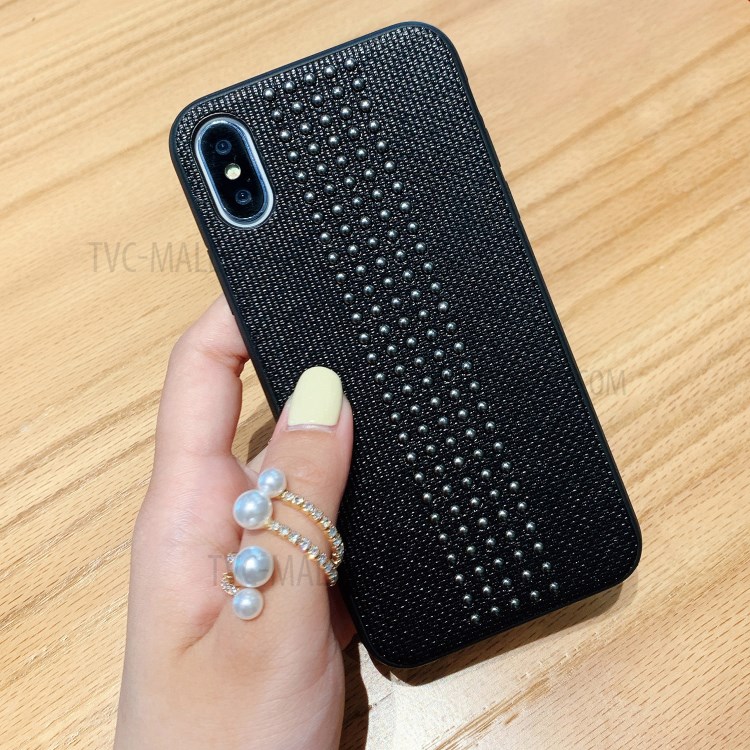Rivet Style PU Leather Coated TPU PC Hybrid Case for iPhone XS Max - Black