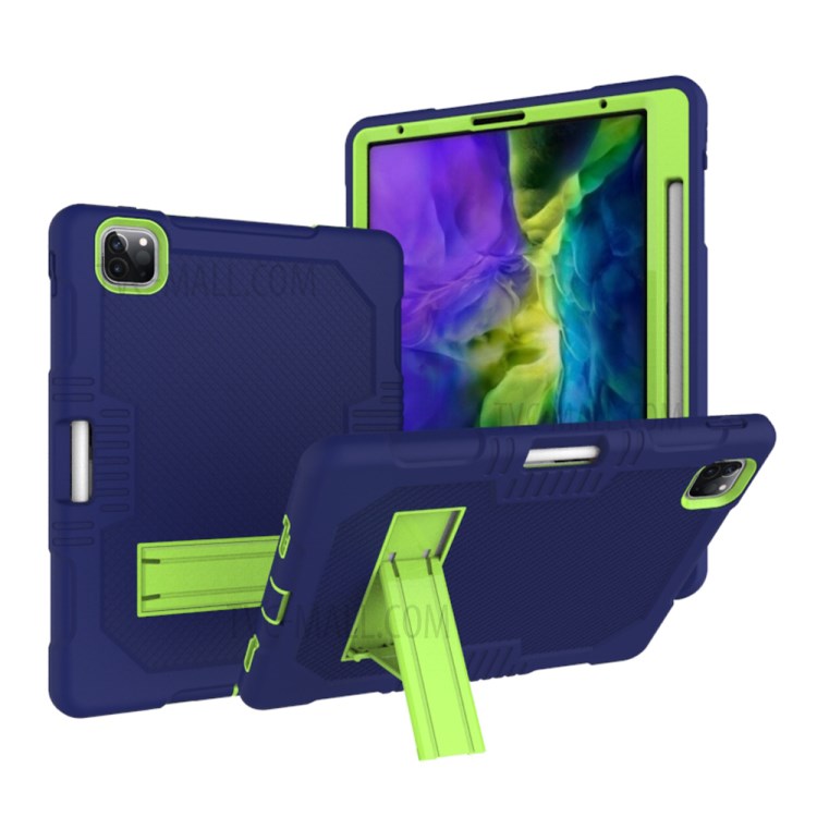 Color Splicing Shock Proof TPU + PC + Silicone Combo Tablet Cover with Kickstand for iPad Pro 11-inch (2020)/(2018) - Dark Blue/Green-1