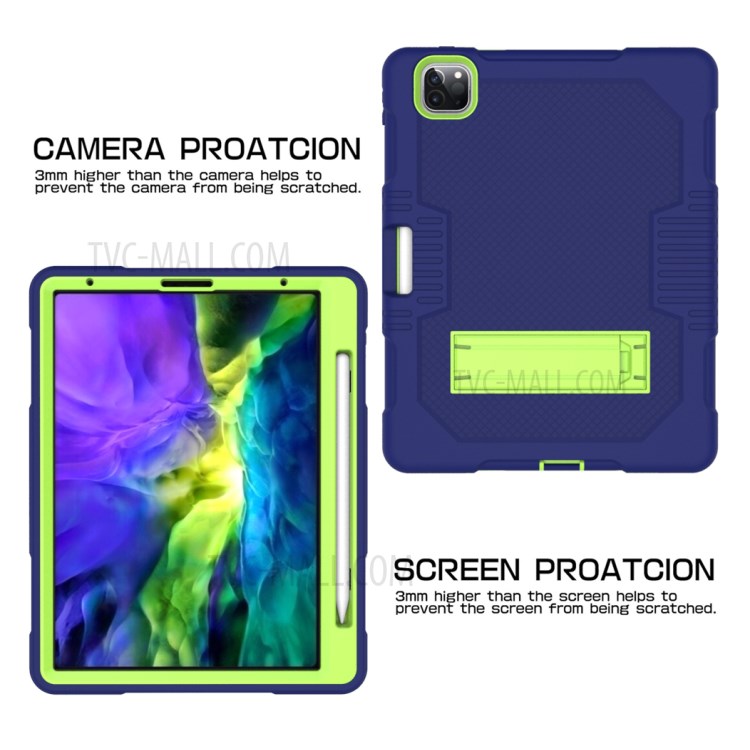 Color Splicing Shock Proof TPU + PC + Silicone Combo Tablet Cover with Kickstand for iPad Pro 11-inch (2020)/(2018) - Dark Blue/Green-2