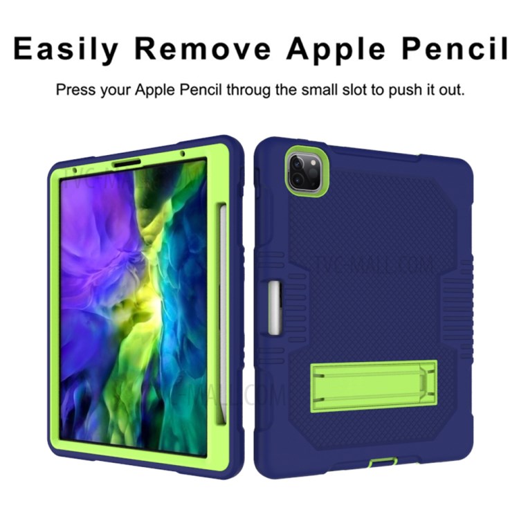 Color Splicing Shock Proof TPU + PC + Silicone Combo Tablet Cover with Kickstand for iPad Pro 11-inch (2020)/(2018) - Dark Blue/Green-3