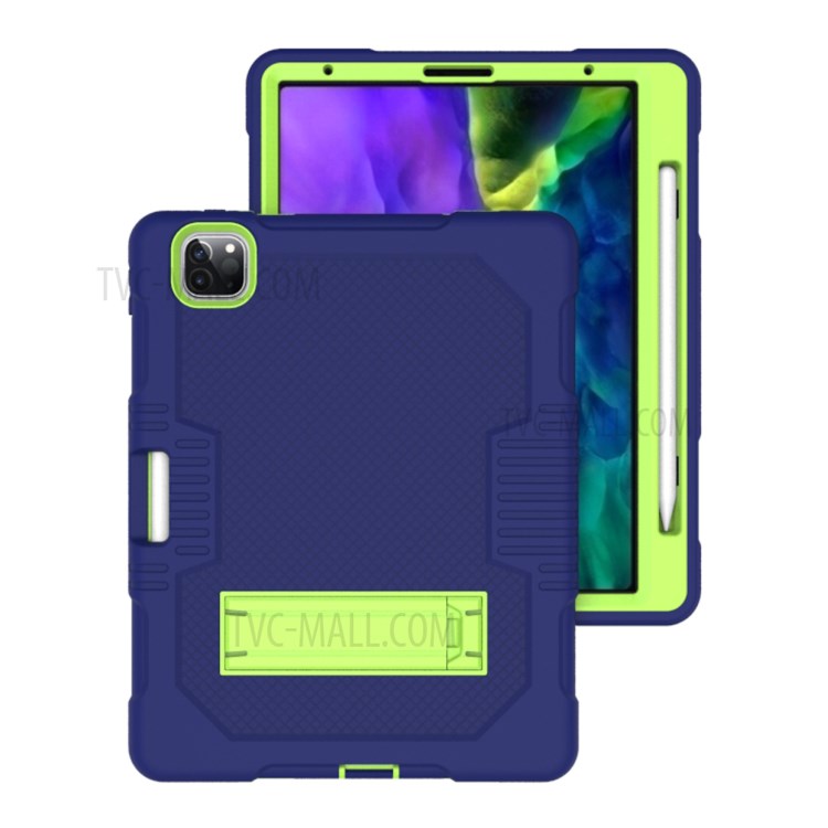 Color Splicing Shock Proof TPU + PC + Silicone Combo Tablet Cover with Kickstand for iPad Pro 11-inch (2020)/(2018) - Dark Blue/Green-4