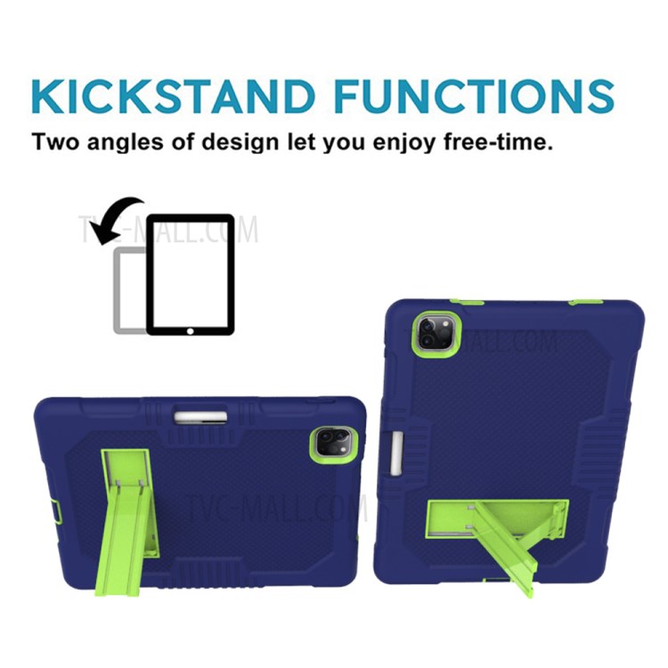 Color Splicing Shock Proof TPU + PC + Silicone Combo Tablet Cover with Kickstand for iPad Pro 11-inch (2020)/(2018) - Dark Blue/Green-5