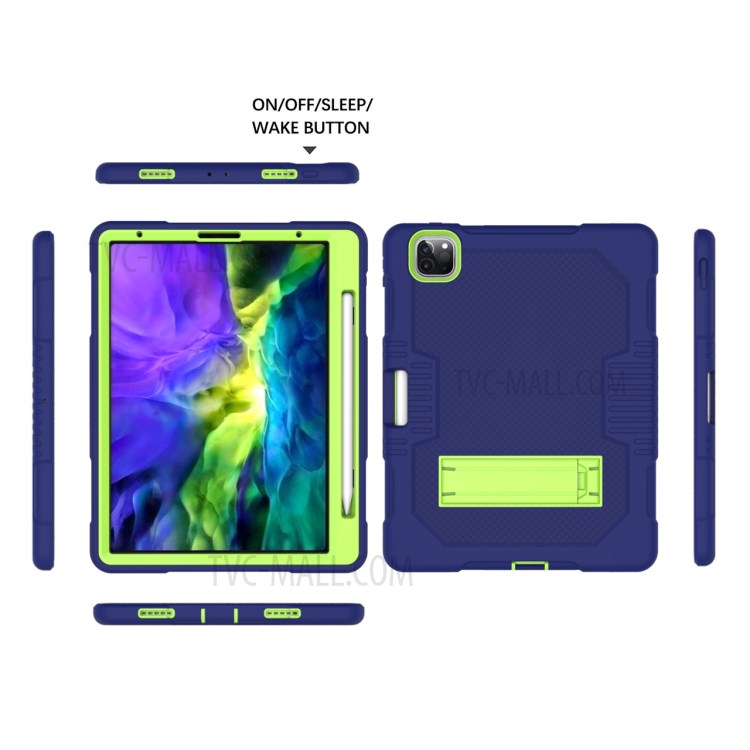 Color Splicing Shock Proof TPU + PC + Silicone Combo Tablet Cover with Kickstand for iPad Pro 11-inch (2020)/(2018) - Dark Blue/Green-6