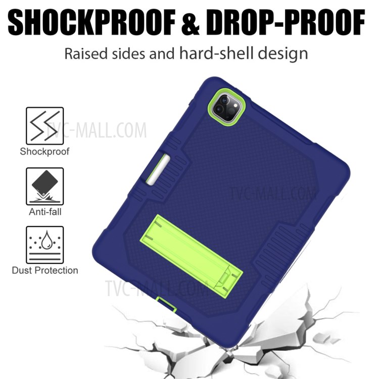 Color Splicing Shock Proof TPU + PC + Silicone Combo Tablet Cover with Kickstand for iPad Pro 11-inch (2020)/(2018) - Dark Blue/Green-7
