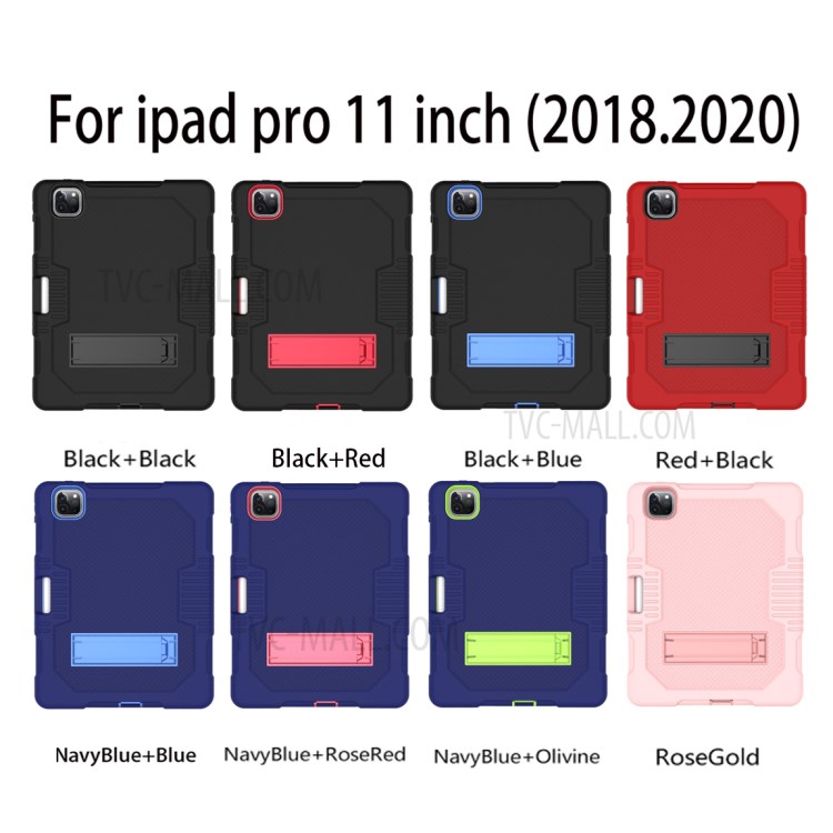 Color Splicing Shock Proof TPU + PC + Silicone Combo Tablet Cover with Kickstand for iPad Pro 11-inch (2020)/(2018) - Dark Blue/Green-8