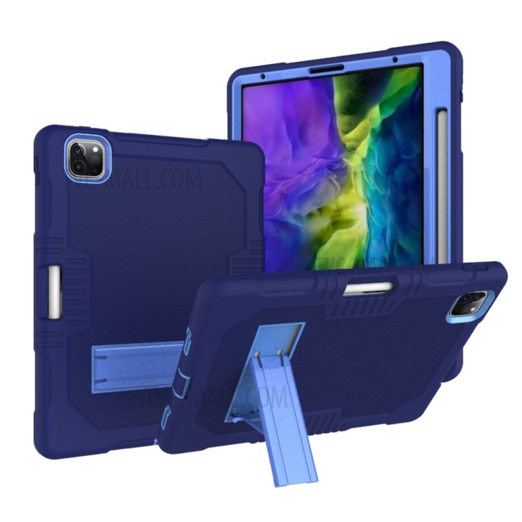 Color Splicing Shock Proof TPU + PC + Silicone Combo Tablet Cover with Kickstand for iPad Pro 11-inch (2020)/(2018) - Dark Blue/Baby Blue-1