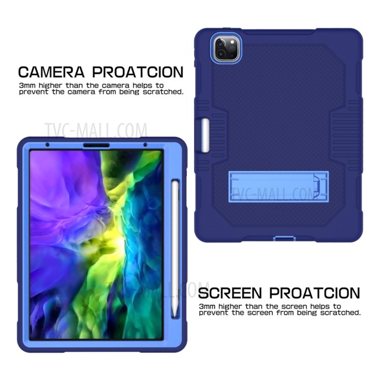 Color Splicing Shock Proof TPU + PC + Silicone Combo Tablet Cover with Kickstand for iPad Pro 11-inch (2020)/(2018) - Dark Blue/Baby Blue-2