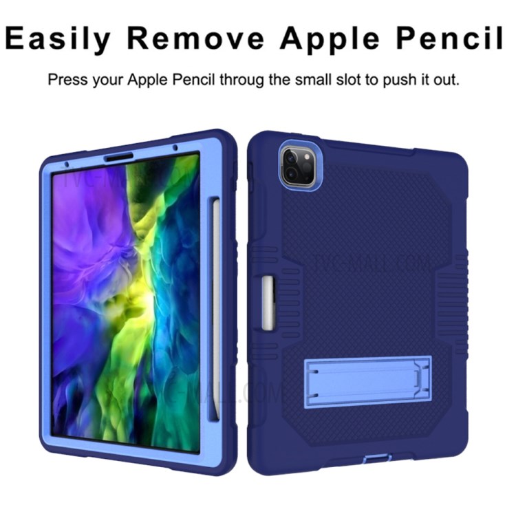 Color Splicing Shock Proof TPU + PC + Silicone Combo Tablet Cover with Kickstand for iPad Pro 11-inch (2020)/(2018) - Dark Blue/Baby Blue-3