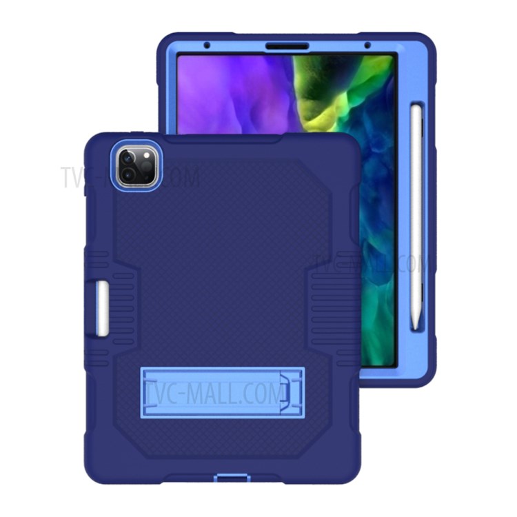 Color Splicing Shock Proof TPU + PC + Silicone Combo Tablet Cover with Kickstand for iPad Pro 11-inch (2020)/(2018) - Dark Blue/Baby Blue-4