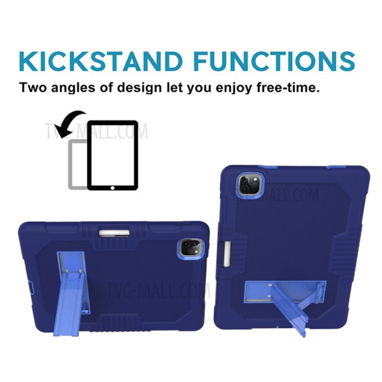 Color Splicing Shock Proof TPU + PC + Silicone Combo Tablet Cover with Kickstand for iPad Pro 11-inch (2020)/(2018) - Dark Blue/Baby Blue-5