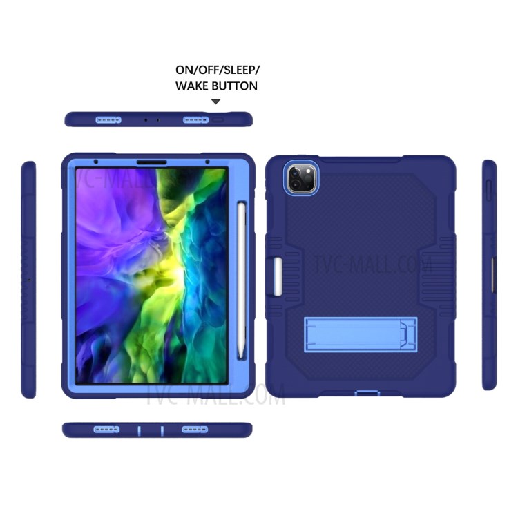 Color Splicing Shock Proof TPU + PC + Silicone Combo Tablet Cover with Kickstand for iPad Pro 11-inch (2020)/(2018) - Dark Blue/Baby Blue-6