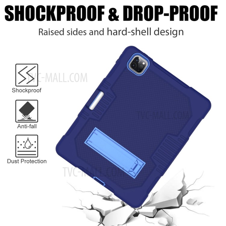 Color Splicing Shock Proof TPU + PC + Silicone Combo Tablet Cover with Kickstand for iPad Pro 11-inch (2020)/(2018) - Dark Blue/Baby Blue-7