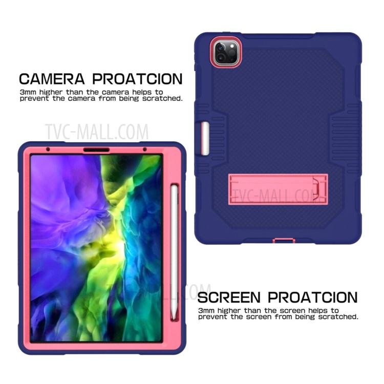 Color Splicing Shock Proof TPU + PC + Silicone Combo Tablet Cover with Kickstand for iPad Pro 11-inch (2020)/(2018) - Dark Blue/Rose-2