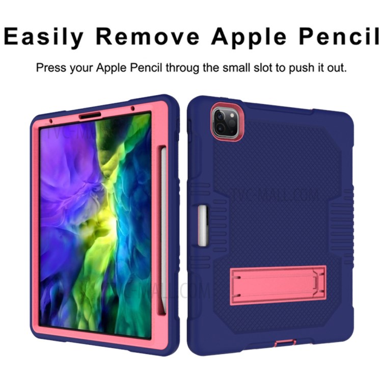 Color Splicing Shock Proof TPU + PC + Silicone Combo Tablet Cover with Kickstand for iPad Pro 11-inch (2020)/(2018) - Dark Blue/Rose-3