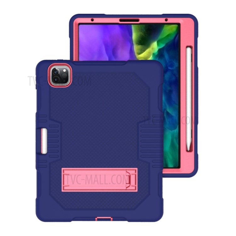 Color Splicing Shock Proof TPU + PC + Silicone Combo Tablet Cover with Kickstand for iPad Pro 11-inch (2020)/(2018) - Dark Blue/Rose-4