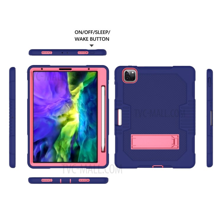 Color Splicing Shock Proof TPU + PC + Silicone Combo Tablet Cover with Kickstand for iPad Pro 11-inch (2020)/(2018) - Dark Blue/Rose-6