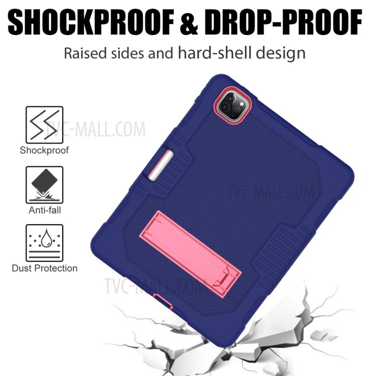 Color Splicing Shock Proof TPU + PC + Silicone Combo Tablet Cover with Kickstand for iPad Pro 11-inch (2020)/(2018) - Dark Blue/Rose-7