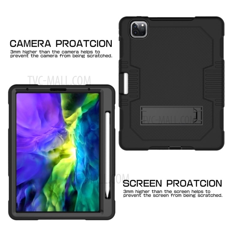 Color Splicing Shock Proof TPU + PC + Silicone Combo Tablet Cover with Kickstand for iPad Pro 11-inch (2020)/(2018) - Black-2