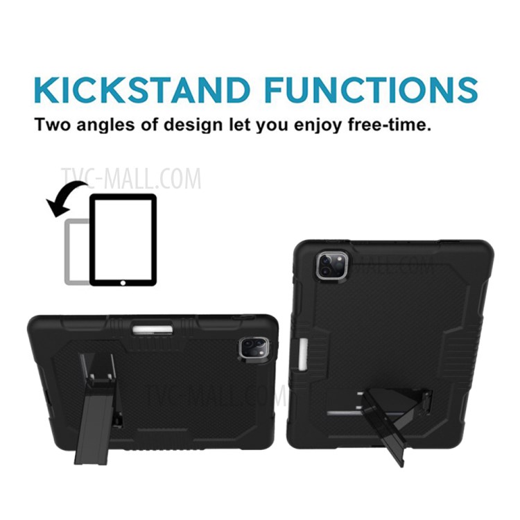 Color Splicing Shock Proof TPU + PC + Silicone Combo Tablet Cover with Kickstand for iPad Pro 11-inch (2020)/(2018) - Black-5
