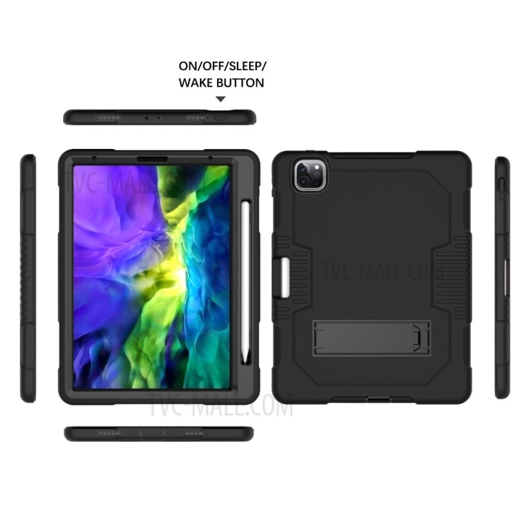 Color Splicing Shock Proof TPU + PC + Silicone Combo Tablet Cover with Kickstand for iPad Pro 11-inch (2020)/(2018) - Black-6