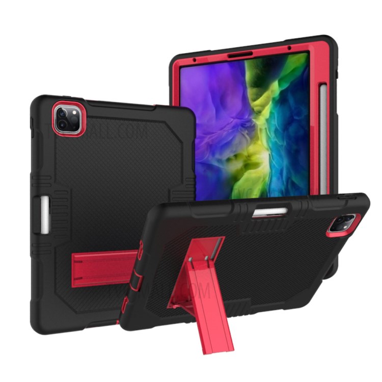 Color Splicing Shock Proof TPU + PC + Silicone Combo Tablet Cover with Kickstand for iPad Pro 11-inch (2020)/(2018) - Black/Rose-1